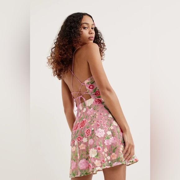 For Love and Lemons Luna Mini Dress embroidered Floral Pink - XS - Picture 2 of 15